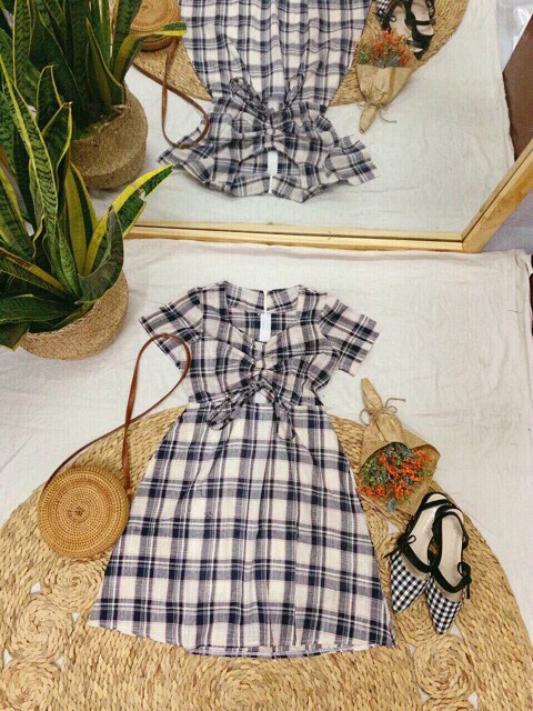 ĐẦM DÁNG XÒE CARO NHÚN CỔ TRE TRUNG (KÈM ẢNH THẬT) | BigBuy360 - bigbuy360.vn