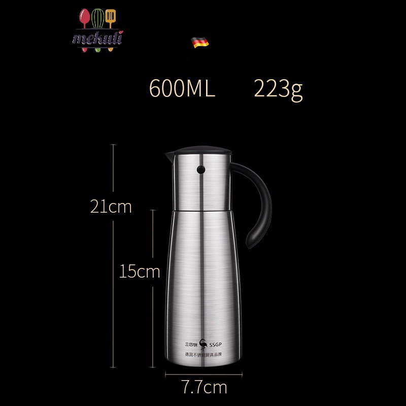 Bình đựng dầu ăn nước tương đa năng 600ml inox 304 hàng xuất khẩu Châu Âu nắp đóng mở tự động