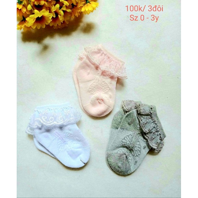 Vớ tất cổ ren Cotton mềm giãn bé gái