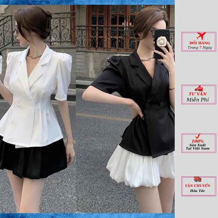 set áo vest nữ chân váy xòe màu trắng đen chuẩn hàng loại 1 cao cấp kiểu dáng hàn quốc phong cách YoLo-Fashion