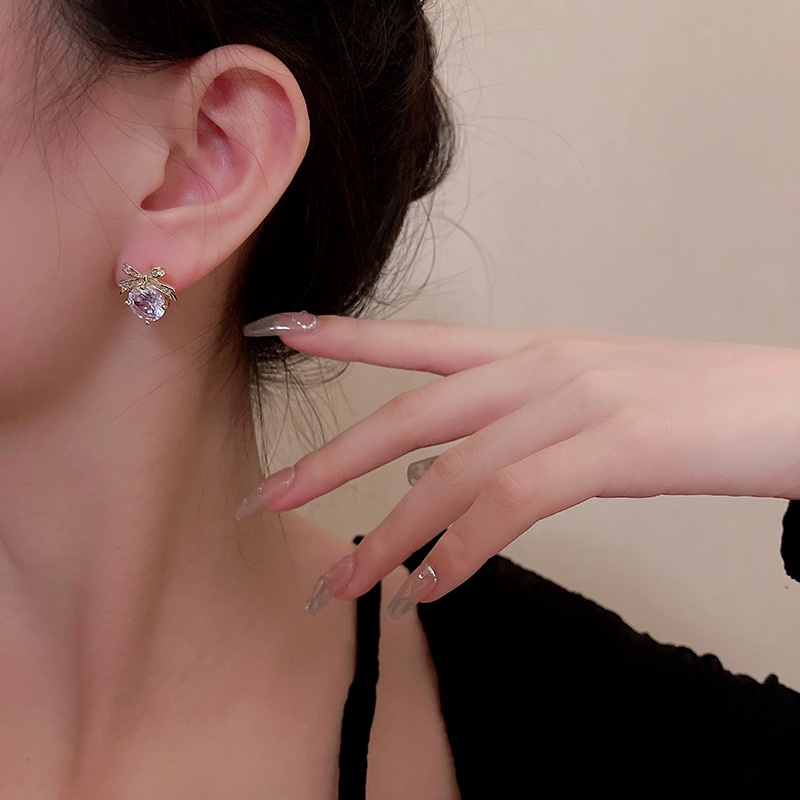 Khuyên Tai Bạc 2022 Hình Nơ Nhỏ Đính Đá Zircon Phong Cách Mới 2022