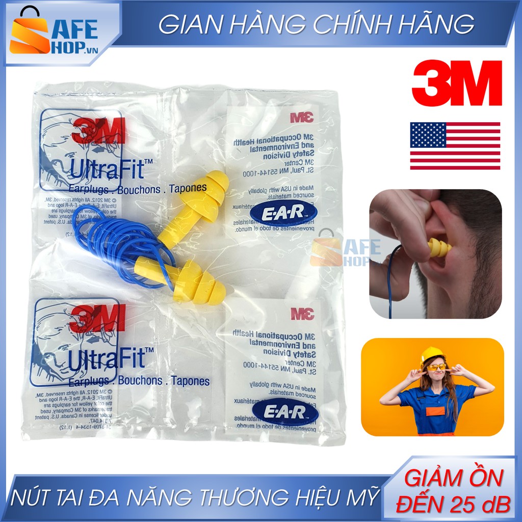 Nút Bịt Tai Chống Ồn 3M Ultrafit 340-4004 | Chính Hãng | Nút Tai 3 Tầng Cách Âm, Chống Nước Vào Tai, Chống Bụi Bẩn