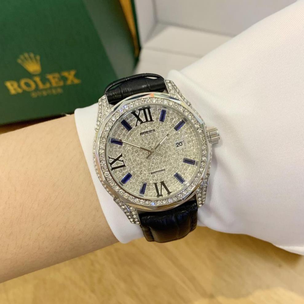 Đồng hồ nam Rolex đính đá dây da full box dây da - bảo hành 24 tháng