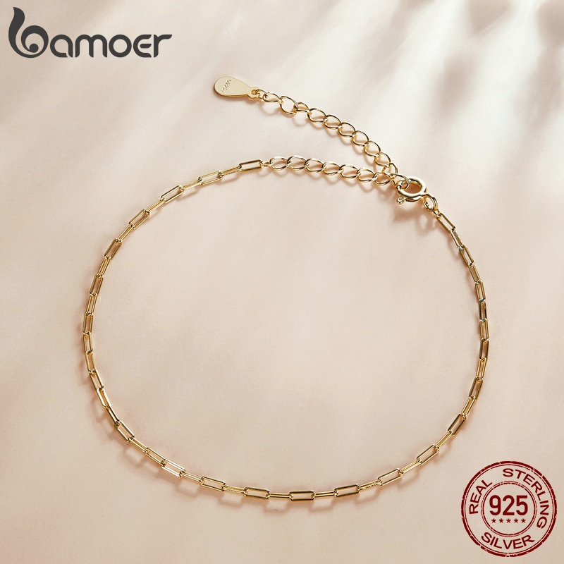 Vòng đeo tay Bamoer SCB221 bạc 925 thật hai màu tùy chọn thiết kế đơn giản dành cho nữ