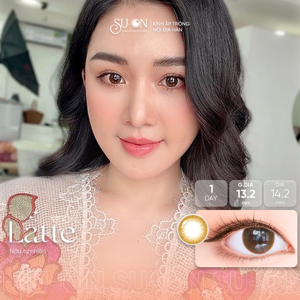 Lens 1 ngày Ann365 LATTE BROWN áp tròng 14,2mm, nâu trà sữa tự nhiên, siêu êm đeo 24h