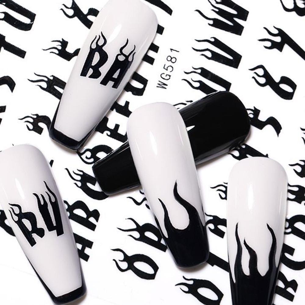 Sticker Dán Móng Tay Hình Ngọn Lửa|Miếng Dán Trang Trí Móng Tay Hình Số Nhiều Màu DIY