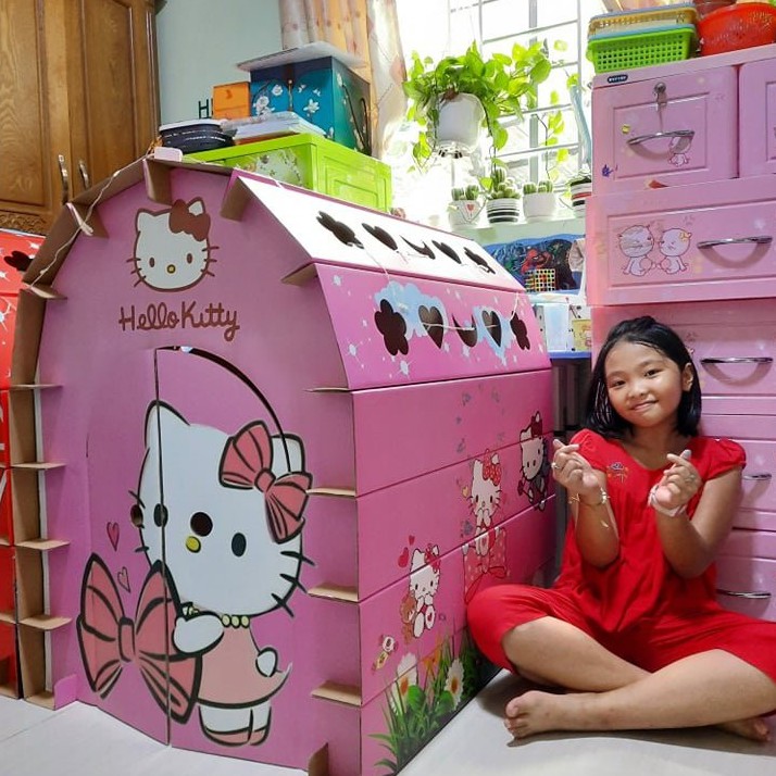 [SIÊU RẺ❤️] – Nhà Bìa Lắp Ghép - Hello Kitty - 5 Lớp Cán Bóng Chịu Lực 20Kg
