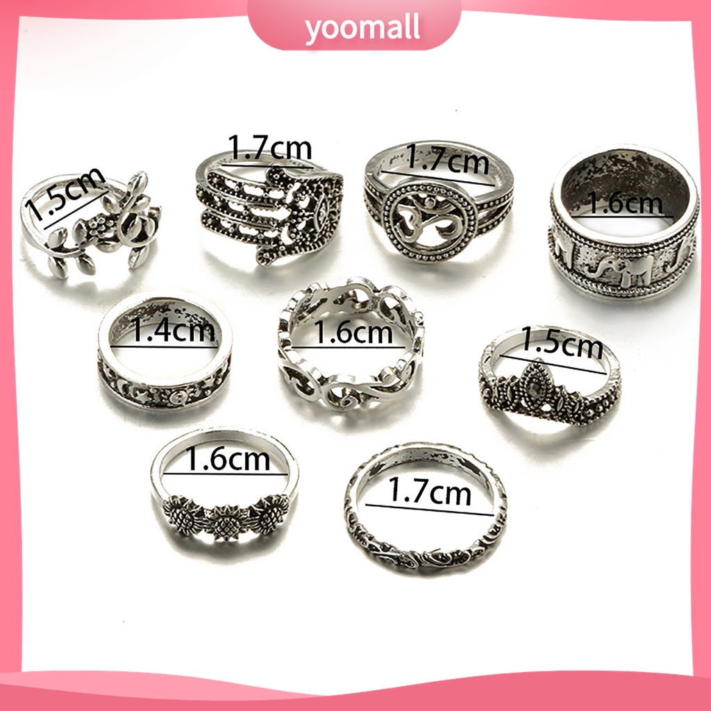 Yomall♡ Set 9 Nhẫn Đeo Khớp Ngón Tay Nhiều Màu Sắc Phong Cách Bohemian