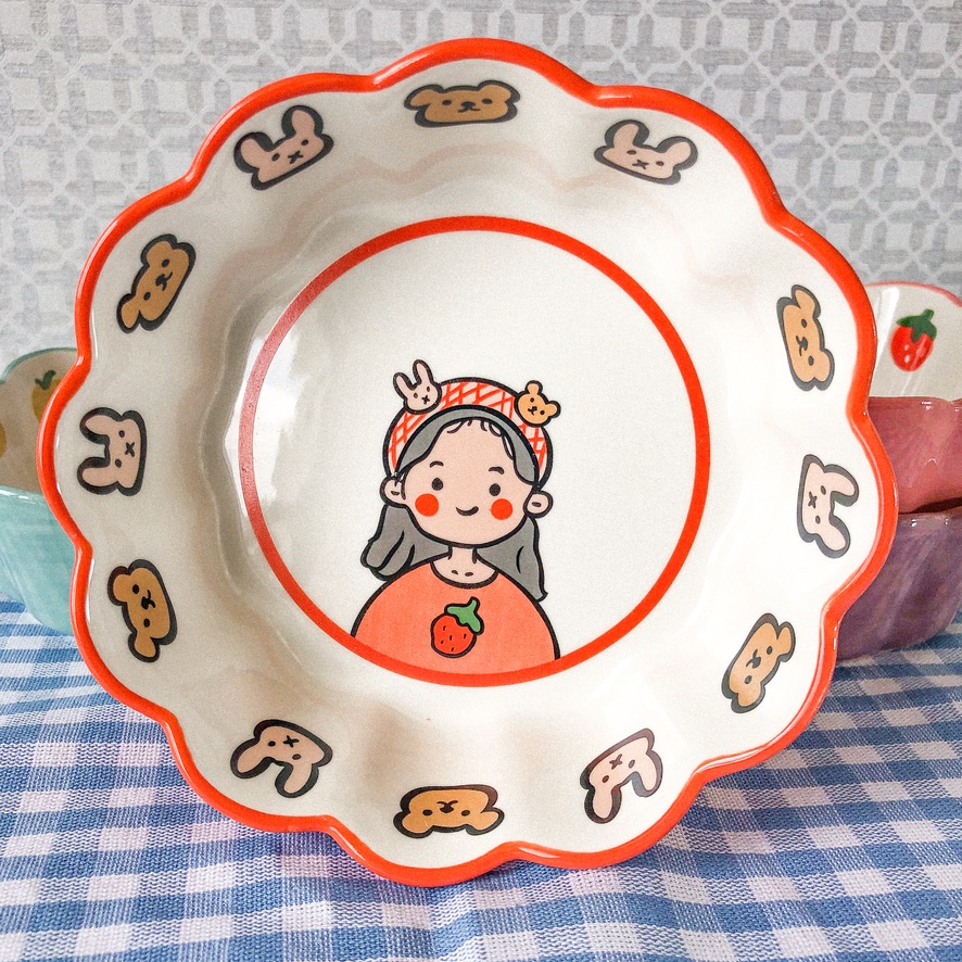 Combo Dĩa + Thố hình cô gái style Hàn Quốc