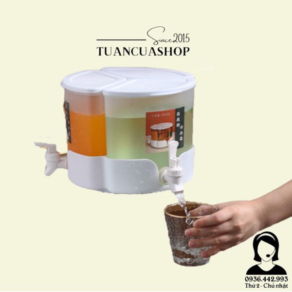 Bình đựng nước có vòi - Bình nước nhựa chia ngăn đế xoay tiện lợi