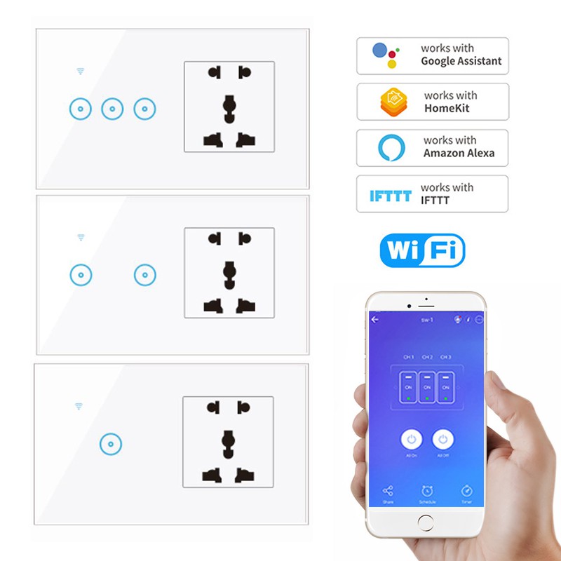 Công Tắc Cảm Ứng Thông Minh Đa Năng Tích Hợp Wifi Cho Amazon Alexa 1 2 3 Gang