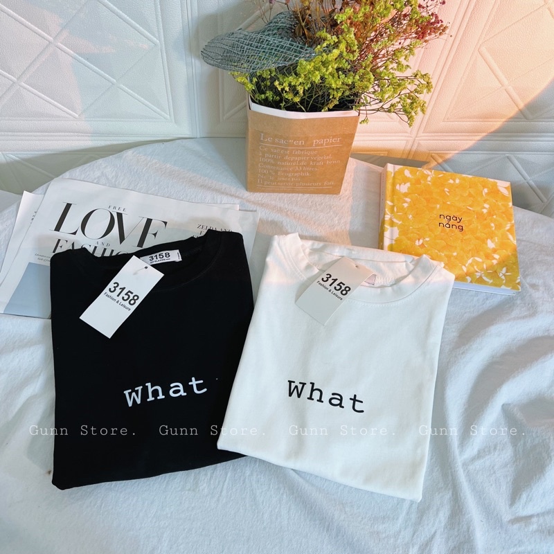 Áo Thun 3158 In Chữ WHAT Form Rộng Unisex Chất Cotton Khô Loại 1, Thoáng Mát, Thấm Hút Mồ Hôi - GUNN