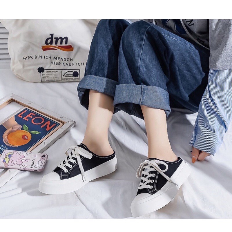 Giày sục thể thao nữ độn đế mũi viền Cao Cấp - giày đạp gót nữ tăng chiều cao Basic 3 màu siêu hot