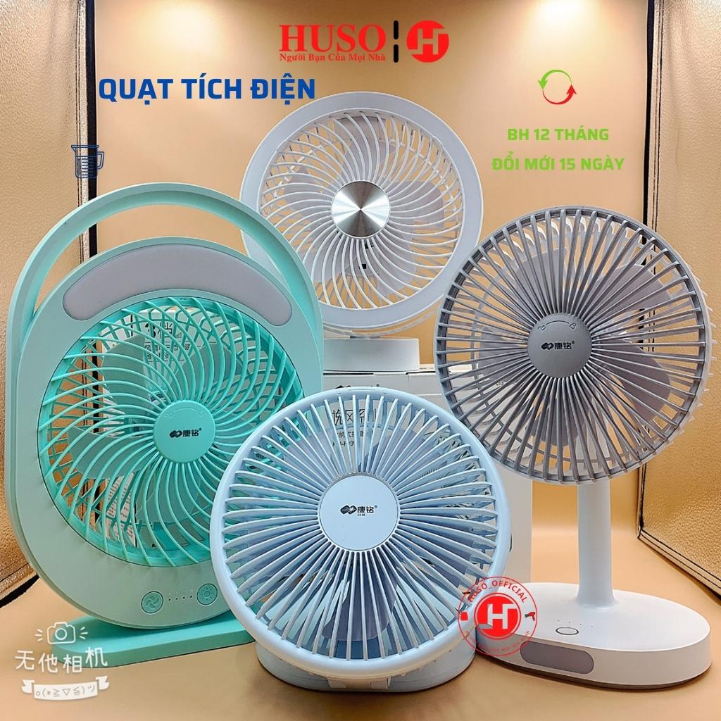 Quạt tích điện mini 5 Cánh KANG MING - Quạt sạc tích điện không dây có xoay - tích hợp đèn ngủ - HUSO