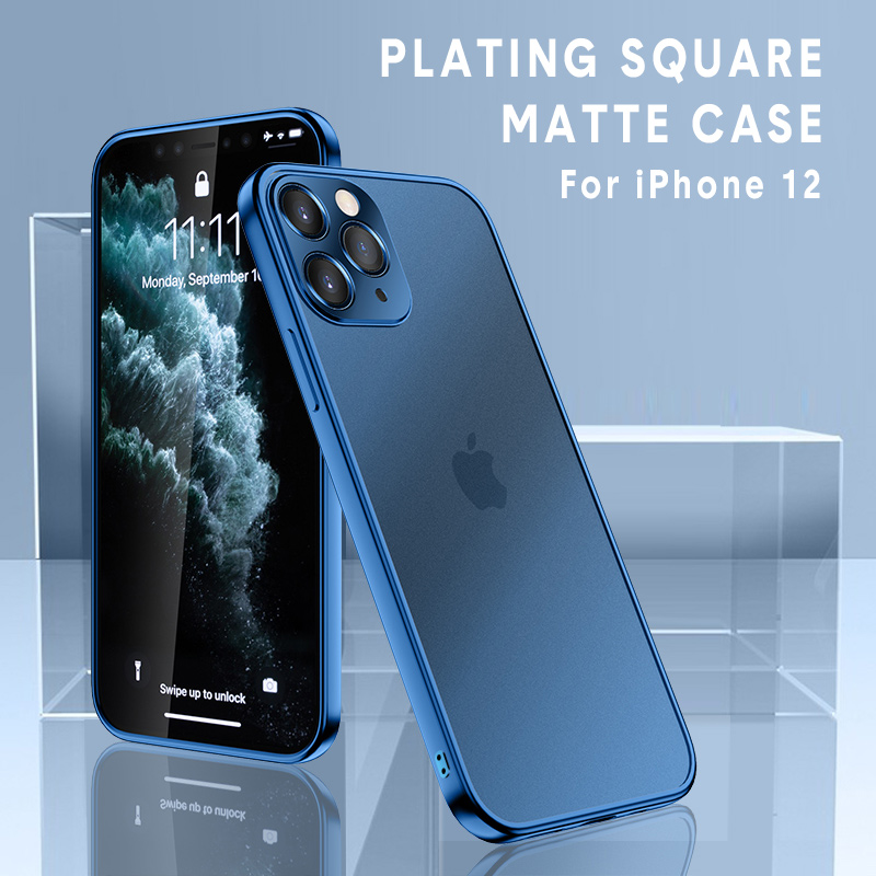 Ốp điện thoại silicon viền vuông mạ kim loại mặt lưng trong suốt cho IPhone 12 11 PRO MAX MINI X XR XS 7 8 PLUS SE 2020