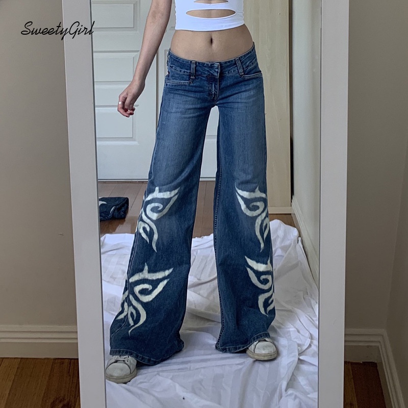 Quần Jean Dài Lưng Cao Dáng Ôm In Họa Tiết Bươm Bướm Phong Cách Retro Thời Trang Cho Nữ