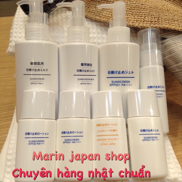 (Đủ bill,hàng chuẩn) Kem chống nắng Muji Nhật Bản dạng lotion dạng nước nhanh thấm với SPF50,PA++++ Sunscreen 30ml