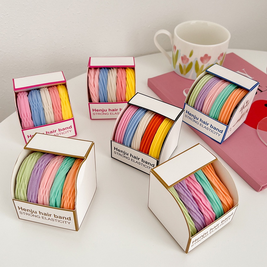 Set 5 Dây Buộc Tóc Cao Su Co Giãn Màu Kẹo Trơn Dễ Thương Cho Nữ