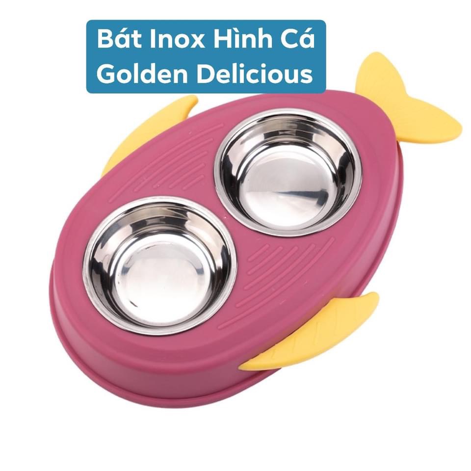 Bát Ăn 2 Ngăn Hình Con Cá Cho Mèo Chất Liệu Inox - Màu Sắc Đẹp Sang Trọng - Chất Liệu Cao Cấp - Kích Thước D 35 x R 23cm