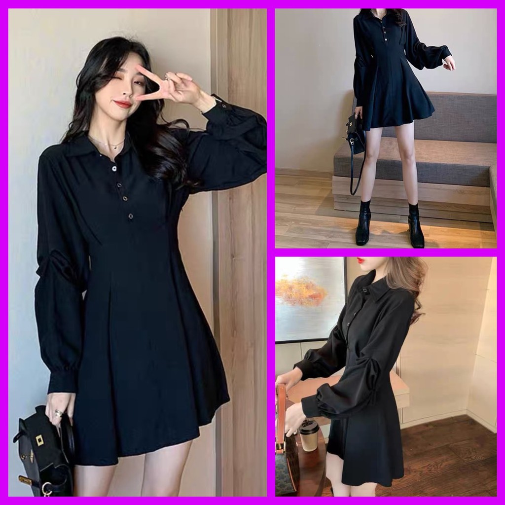 Đầm xòe cổ sơ mi dự tiệc, dạo phố KÈM HÌNH THẬT sau lưng cột nơ tùy chỉnh eo (V53)