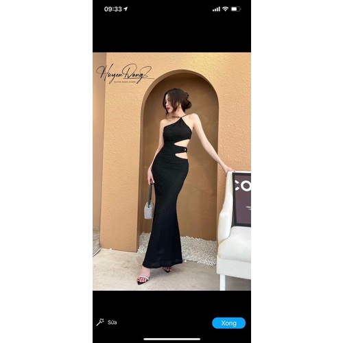 Đầm Maxxi Yếm 1 Bên Khoét Khoen Eo Gân Xương Cá