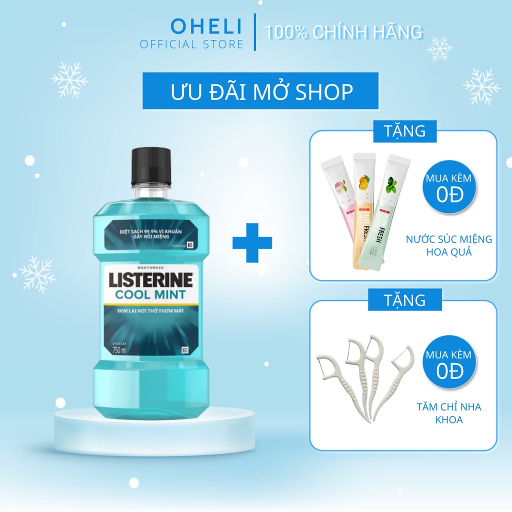 Nước súc miệng diệt khuẩn giữ hơi thở thơm mát Listerine Cool Mint 750ml/chai