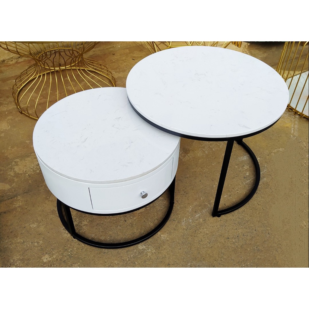 Bộ 2 bàn trà, Sofa mặt đá trắng vân mây khung sắt sơn tĩnh điện