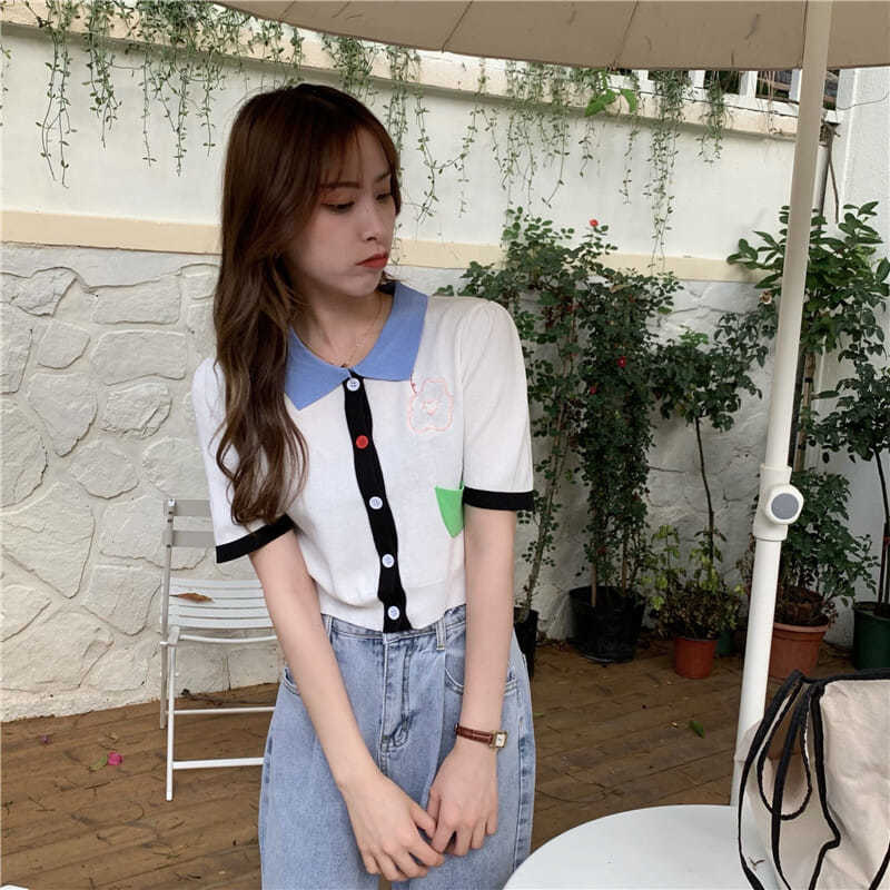 Áo Thun Polo Ngắn Tay Thêu Hoa Phong Cách Hàn Quốc Thời Trang Mùa Hè Mới 2021 | BigBuy360 - bigbuy360.vn