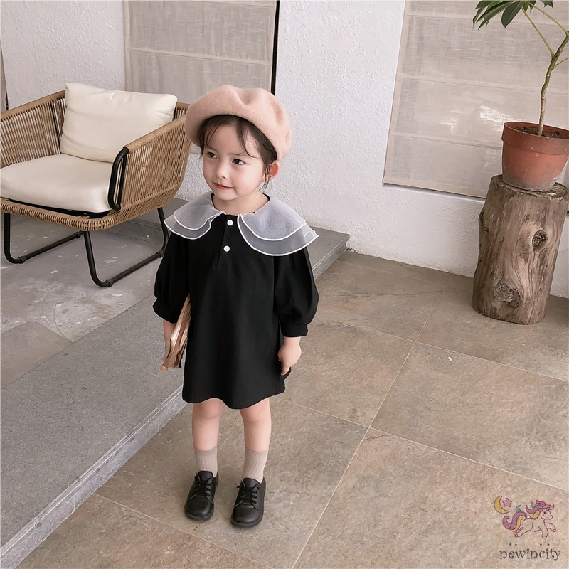 Váy tay phồng phối vải lưới sành điệu dành cho bé gái