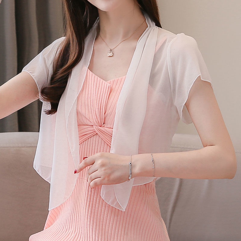 Áo Khoác Cardigan Vải Voan Mỏng Tay Ngắn Thoáng Mát