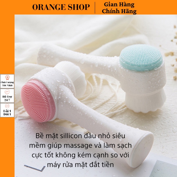 Cọ Rửa Mặt 2 Đầu Silicon Massage 3D máy rửa mặt làm sạch da mặt dành cho da nhạy cảm Cọ rửa mặt 2 đầu cầm tay OrangeShop