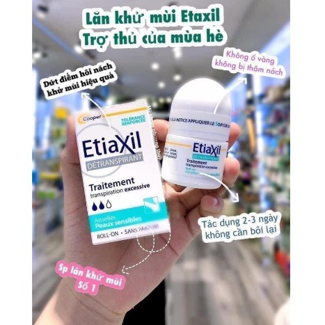 Lăn nách Etiaxil giảm hôi nách - hết ố vàng áo - giảm tiết mồ hôi - lăn khử mùi etiaxil số 1 Pháp