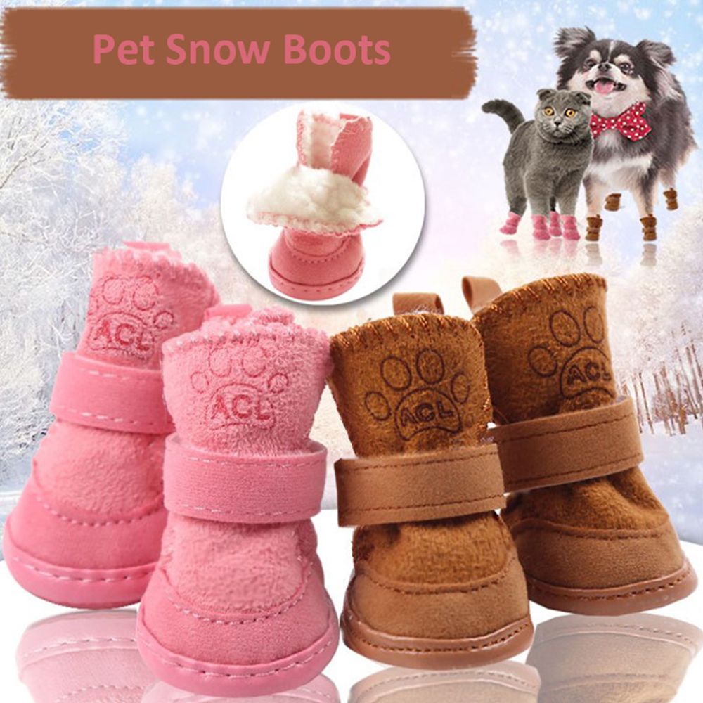 Set 4 Giày Boot Cao Su Chống Trượt Giữ Ấm Mùa Đông Dễ Thương Cho Thú Cưng