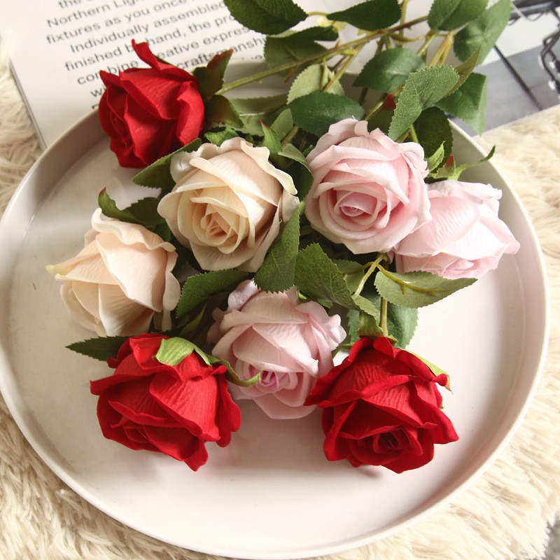 Hoa giả, Hoa hồng NHUNG loại đẹp 1 bông size Cao 51cm bông to 6cm trang trí nội thất,decor, sự kiện-Lụa trà quý tộc thumbnail