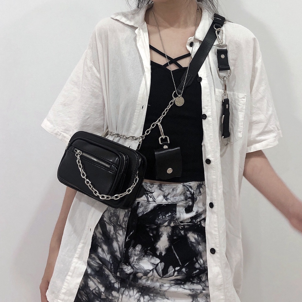 Túi đeo chéo ngực JASMIN NOIR da PU phong cách retro cá tính cho nữ