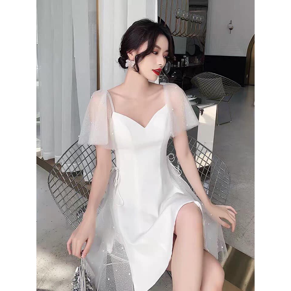 [GIÁ SỈ] [Hình thật] Đầm dự tiệc xoè lưới nhũ đính hạt nơ eo | BigBuy360 - bigbuy360.vn