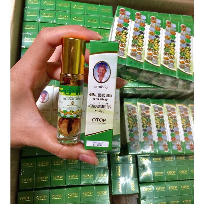 Dầu 22 vị thảo dược Thái Lan, dầu gió nóng lăn OTOP Herbal Liquid Balm Yatim Brand 8ml