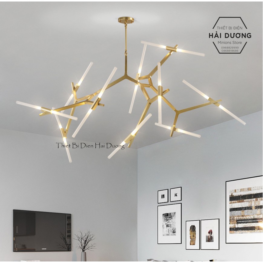 Đèn Chùm Decor Xương Cá 20 Tay (Đen/Vàng) - Tặng kèm 20 bóng led - Có video - Bảo hành 12 tháng