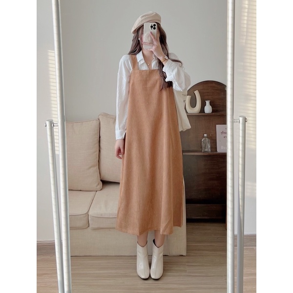 [Ảnh thật/Video]Yếm nhung Yakun mới thiết kế dáng dài Hàn Quốc Váy hai dây dáng basic