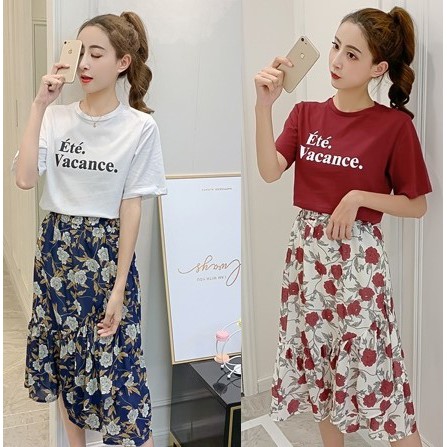 Set váy voan hoa và áo thun/pull Ete #2290