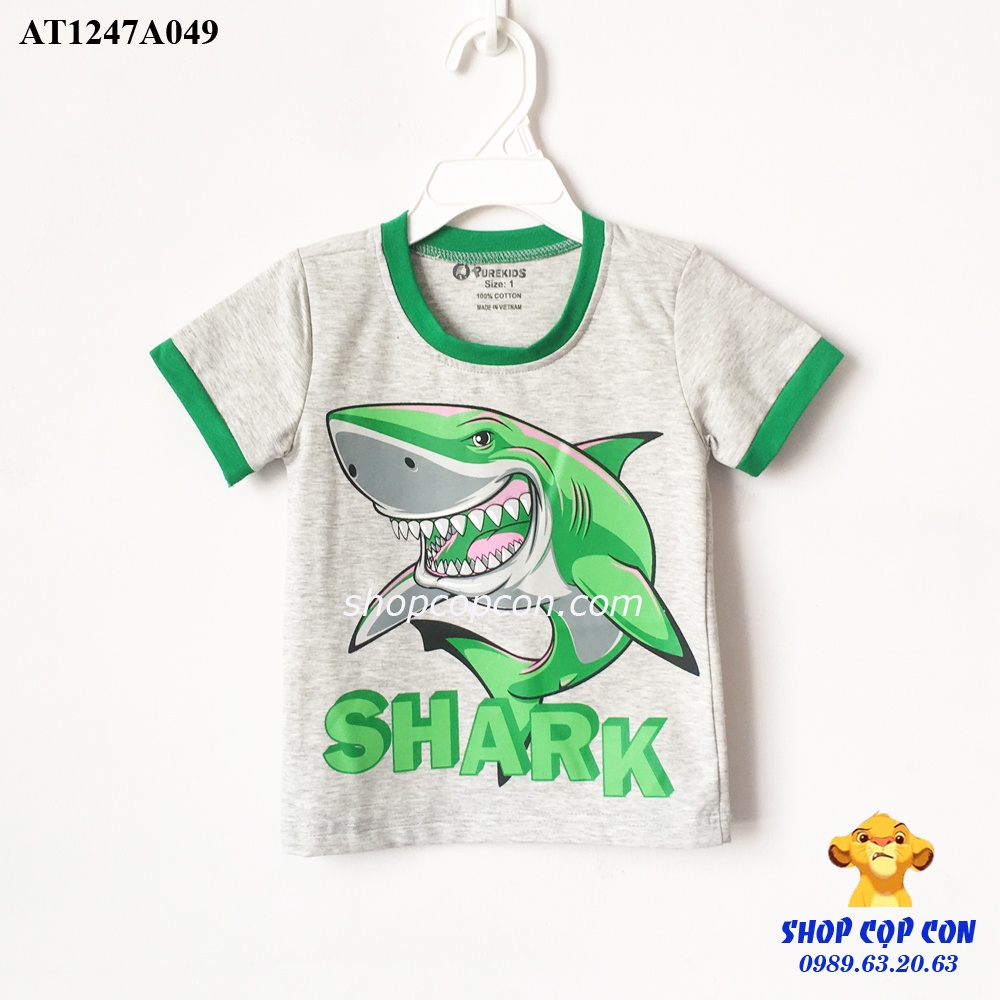 Áo thun viền cổ hình cá mập cho bé trai từ 9kg đến 22kg