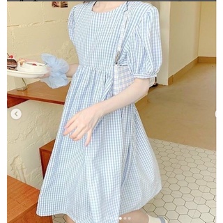 [SIÊU GIẢM GIÁ,THANH LÝ]Váy babydoll dáng dài tay phồng, đầm babydoll kẻ caro tay bồng ulzzang Hàn Quốc