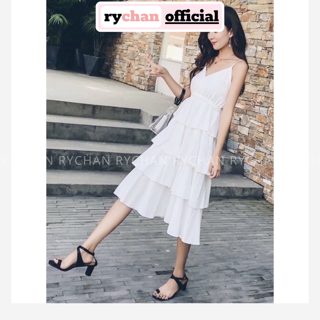 Đầm Đi Biển Dáng Xòe 4 Tầng 2 Dây Cổ Đắp 4 Màu - DX695