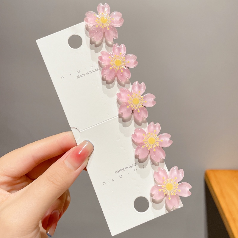 Set Kẹp Tóc Hoa Anh Đào Màu Hồng Trong Suốt Bằng Acrylic Thời Trang Xuân Hè