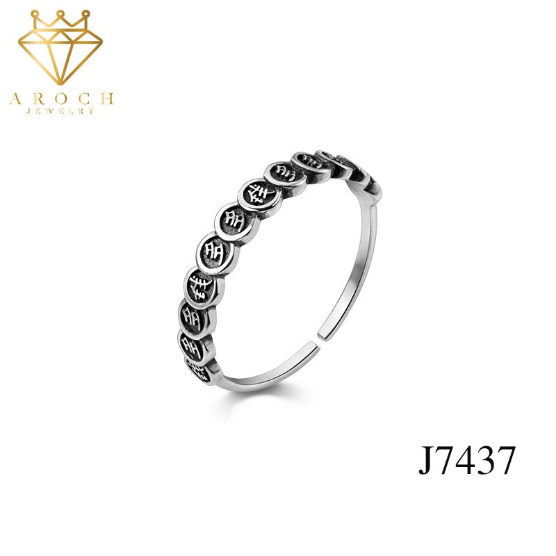 Nhẫn hở nữ Freesize bạc Thái cổ điển J7437 - AROCH Jewelry