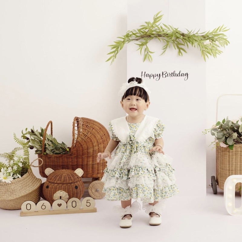 Váy Lolita Xanh Bạc Hà Phối Ren Tầng Siêu Xinh Cho Bé 4kg-28kg