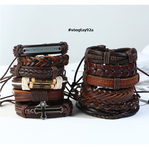 BỘ 12 VÒNG ĐEO TAY NAM NỮ DA HANDMADE GIÁ RẺ