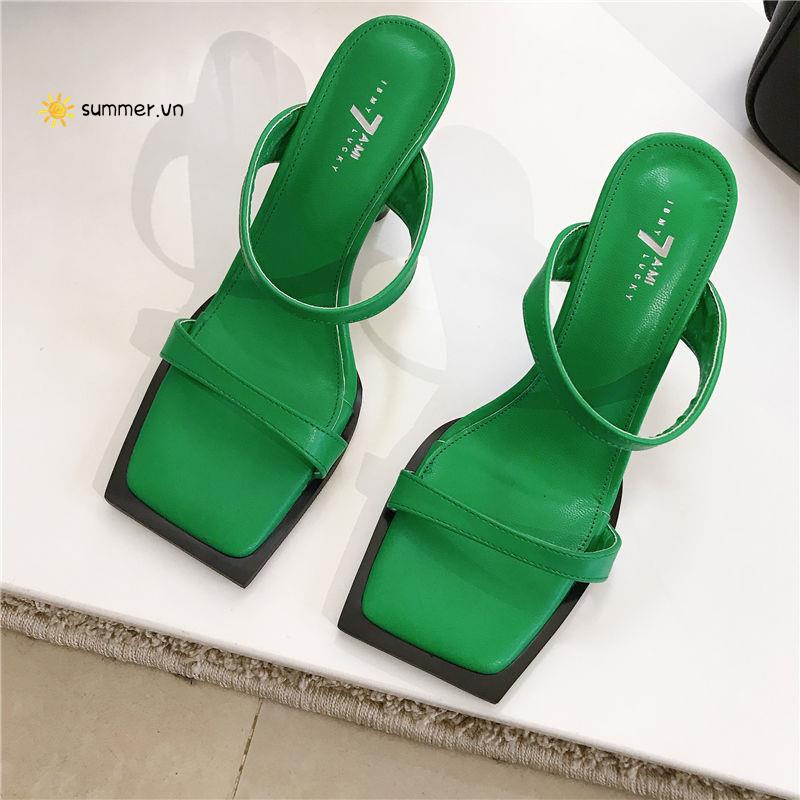 Dép Cao Gót Hở Ngón Mũi Vuông 2022 Màu Sắc Đẹp Mắt Phong Cách Âu Mỹ Thời Trang Mùa Hè Cho Nữ