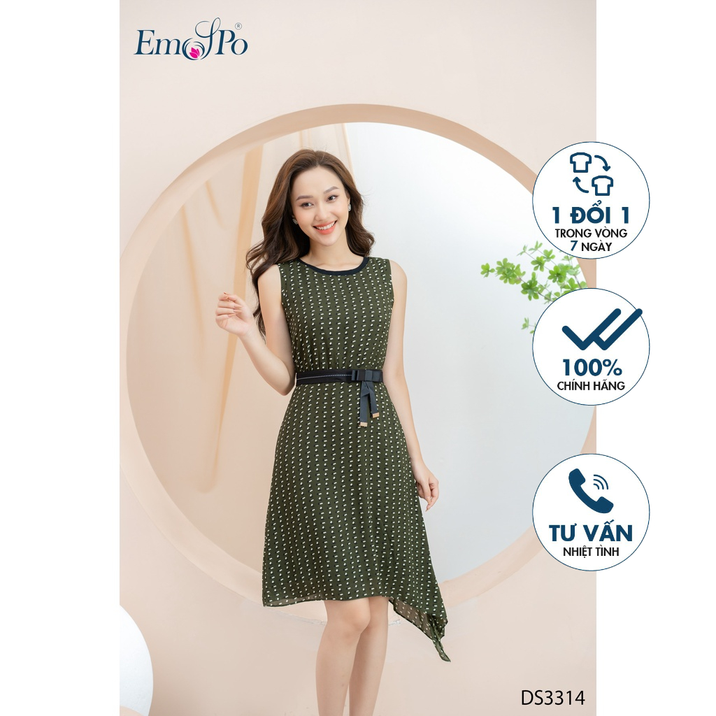 Đầm sát nách Emspo cổ tròn, vạt lệch DS3314