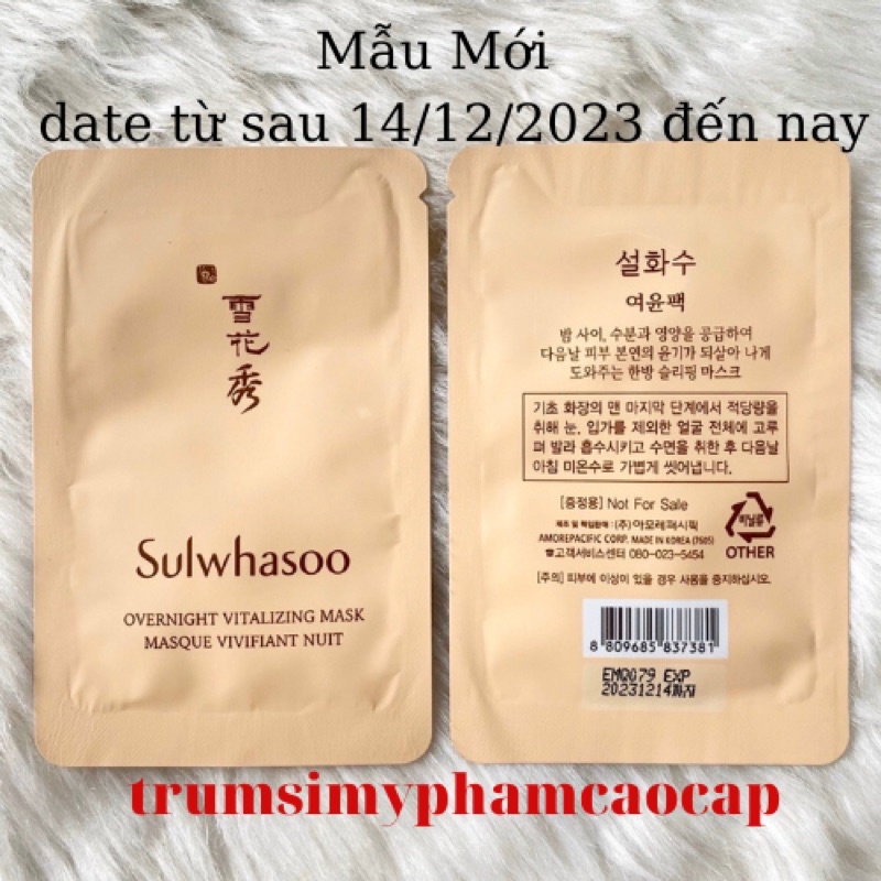 Mặt Nạ Ngủ Dưỡng Ẩm Da  Sulwashoo Vitalizing Mask 3ml date 12/2023(1 gói)